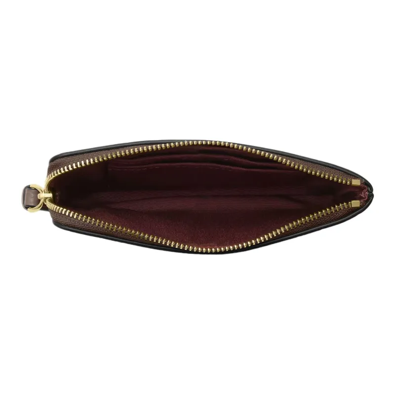 COACH Corner Zip Refined Pebble Pattern Leather Clutch Mini Women's Dark Stone Color-2