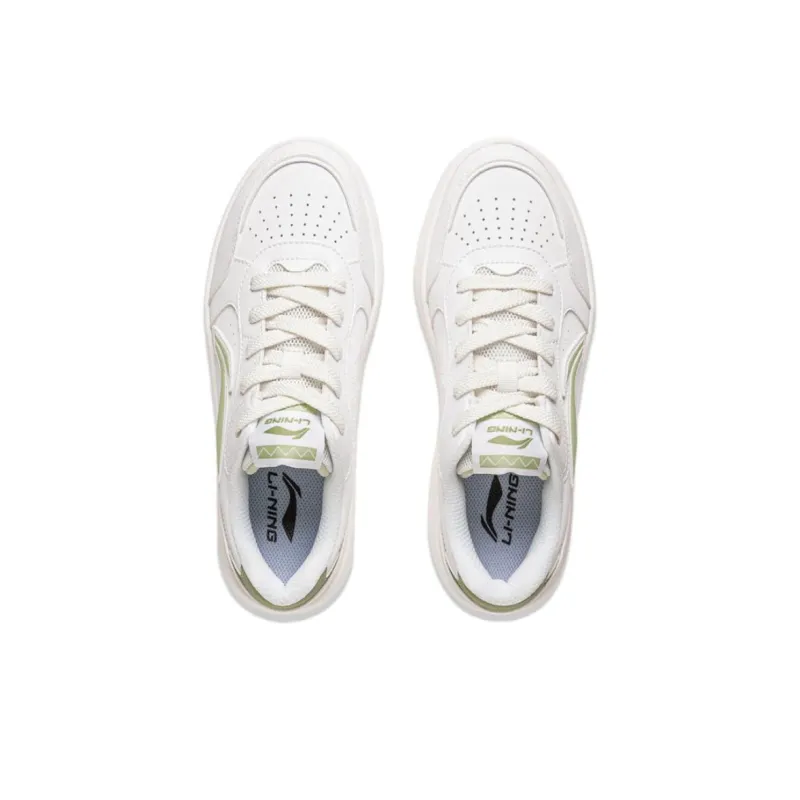LiNing Yuanbao Pure Anti Slip Wear Resistant Low Top Skateboard Shoes Women's White Green-3