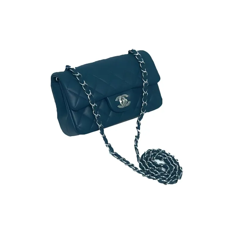 CHANEL Classic Flap CF Sheepskin Metal Chain Shoulder Bag, Crossbody Bag Mini Women's Lake Green-1