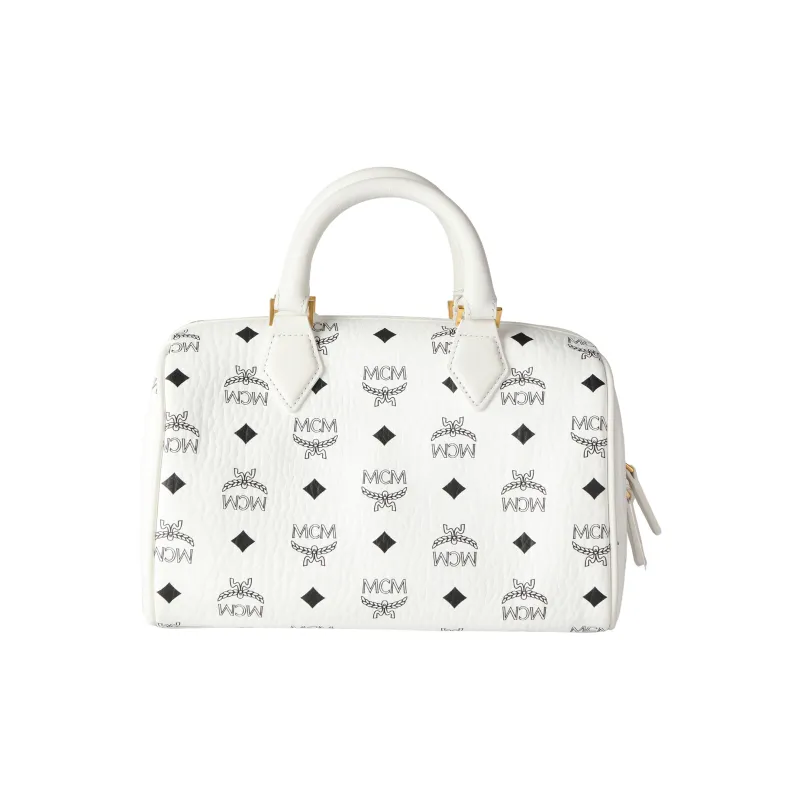 MCM Canvas With Leather Boston Bag, Crossbody Bag, Handbag Trumpets Women's White-2
