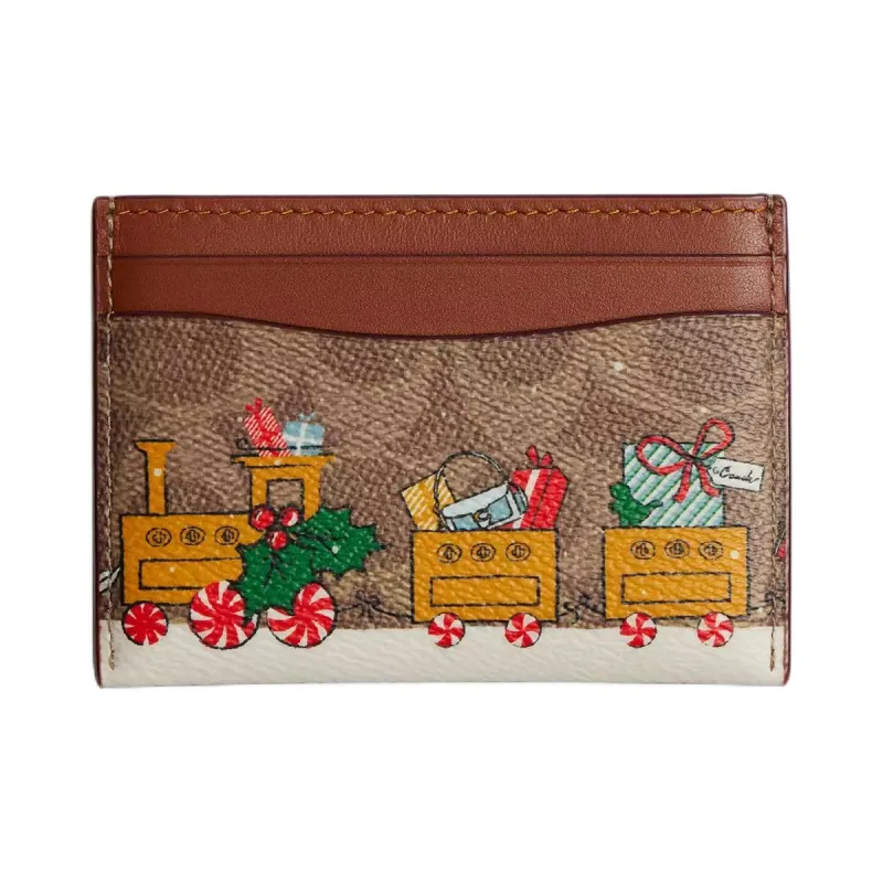 COACH Coated Canvas Card Holder Mini Women's Tan With Caramel-0