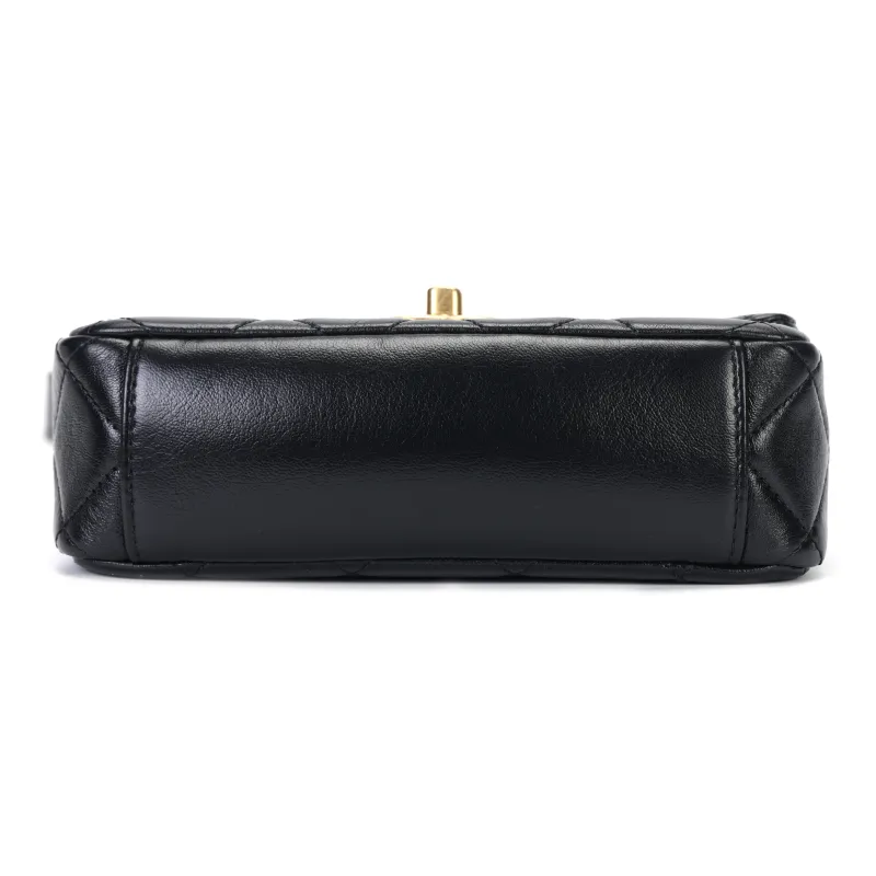 CHANEL Lambskin Portable Crossbody Bag, Shoulder Bag Mini Women's Black-3