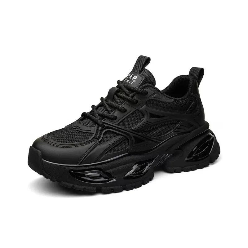 JEEP SPIRIT Anti Slip Wear Resistant Breathable Lightweight Low Top Chunky Sneakers Men's Cool Black-0