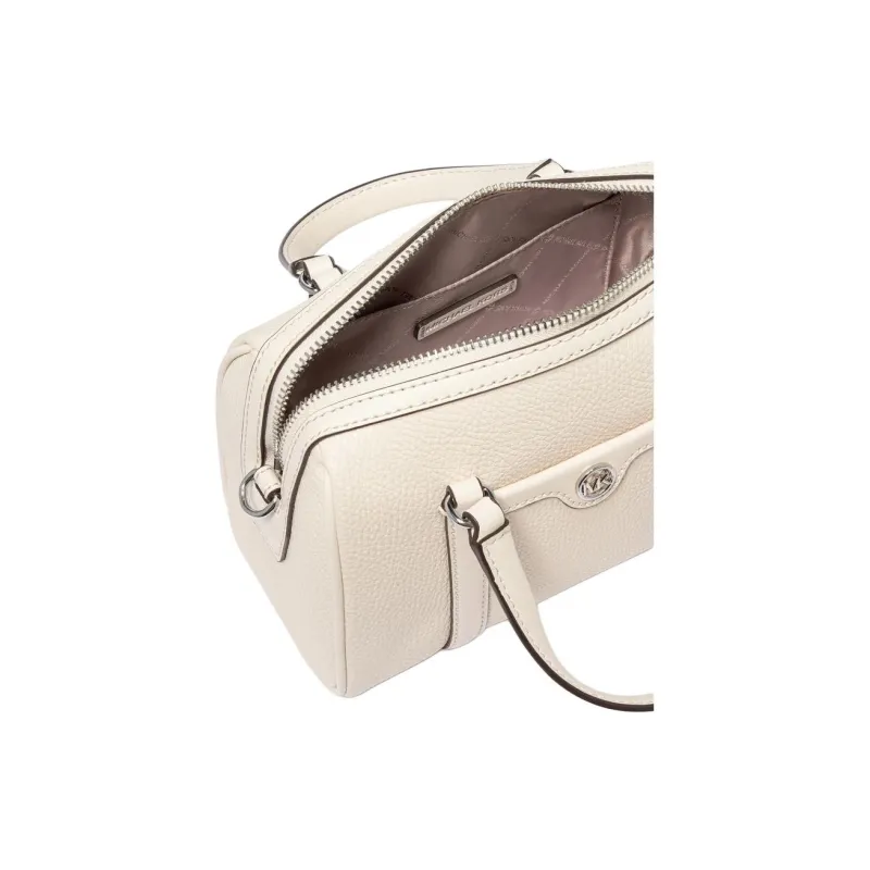 MICHAEL KORS Travel Artificial Leather Boston Cylinder Bag, One Shoulder Handbag Trumpets Women's Black/Milk White-3