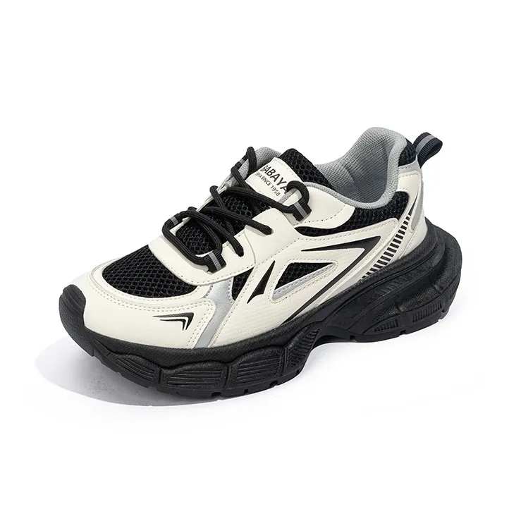Babaya Slip Resistant Breathable Low Top Kids' Running Shoes Beige Black Teenagers-1