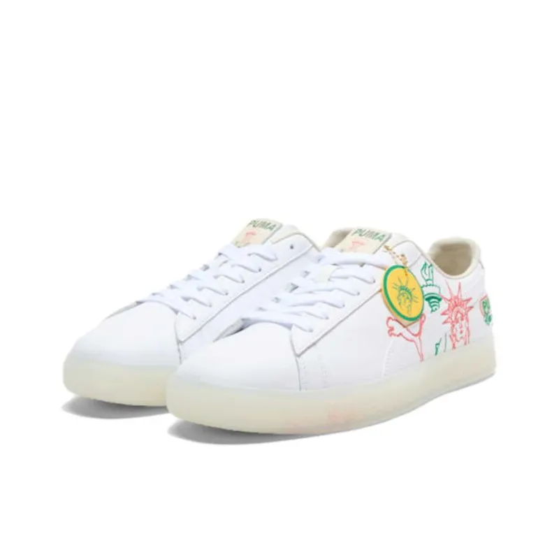 PUMA Clyde Anti Slip Wear Resistant Low Top Skateboard Shoes Unisex White-2