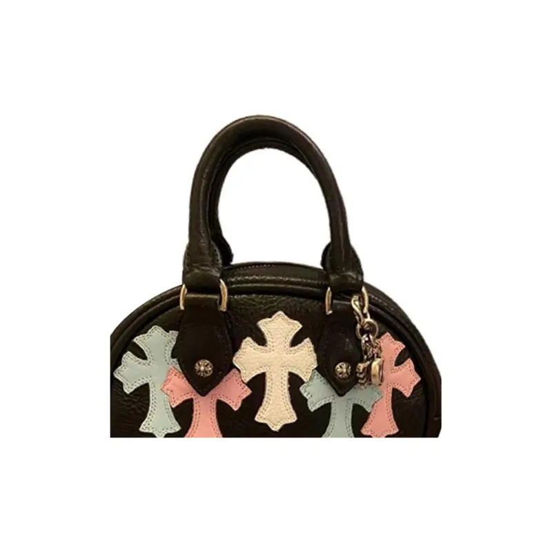 Chrome Hearts Leather Bowling Bag Shoulder Bag Crossbody Bag Handbag Mini Women's Black-1