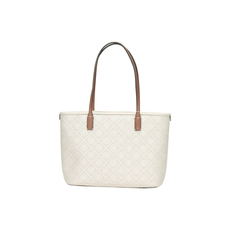 TORY BURCH Fabric Artificial Leather Tote Bag Shopping Bag Shoulder Bag Handbag Small Size Women's Natural Beige-2