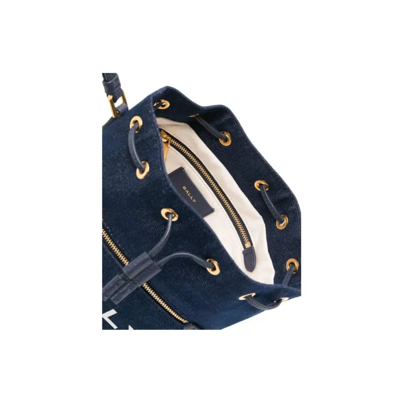 BALLY Fabric Bucket Bag Handbag Women's Blue-3