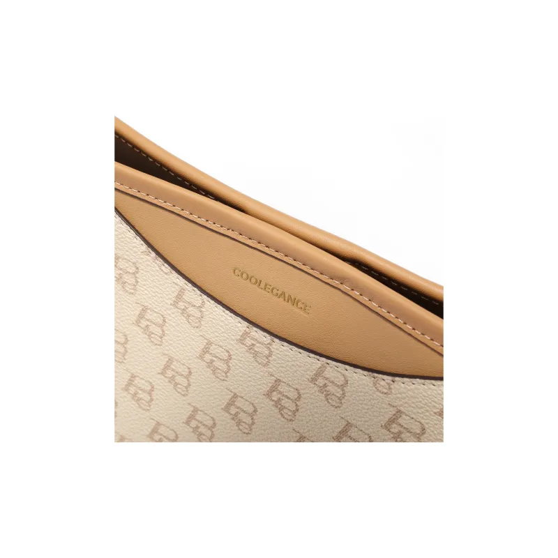 BELLE Premium Texture Shoulder Bag Medium Size Women's Coffee, Beige-14