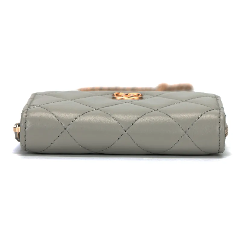 CHANEL Sheepskin Coin Purse Women's Light Gray-3