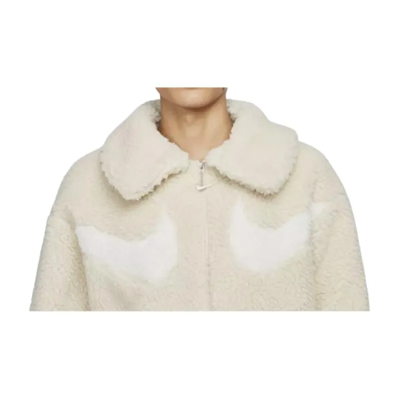 Nike Swoosh Full Zip Sherpa Jacket Beige/White-3