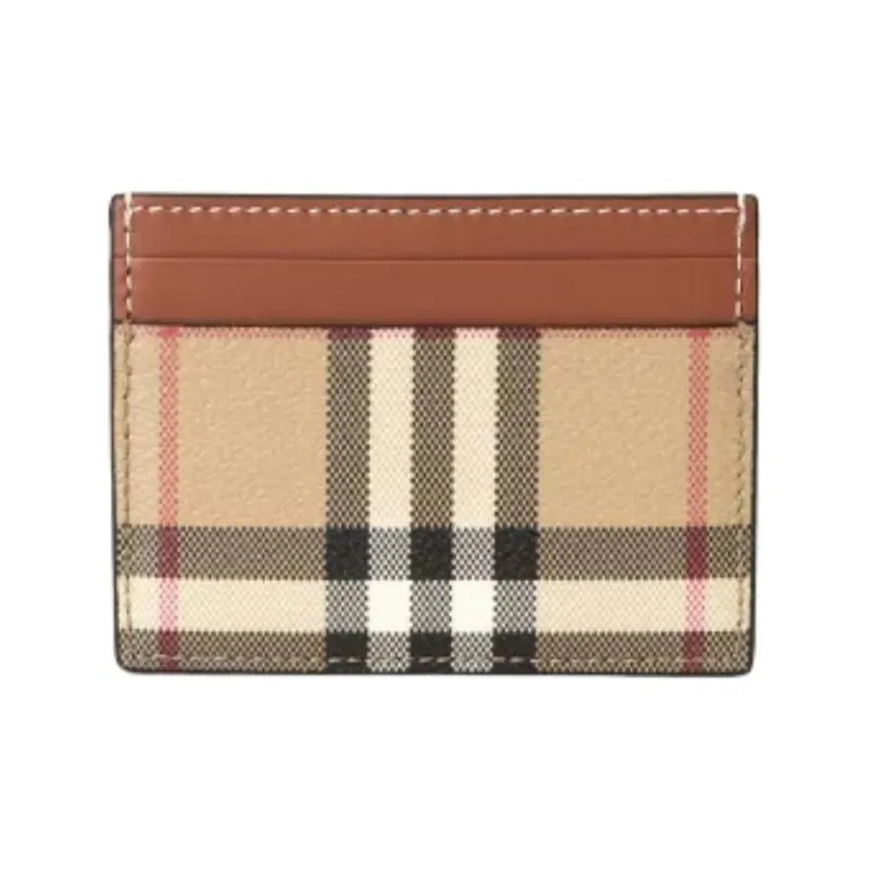 Burberry PU Polyurethane Card Holder Women's Brown-0