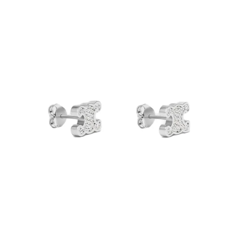 CELINE Triomphe Rhinestone Studs In Strass And Brass With Rhodium Finish-1