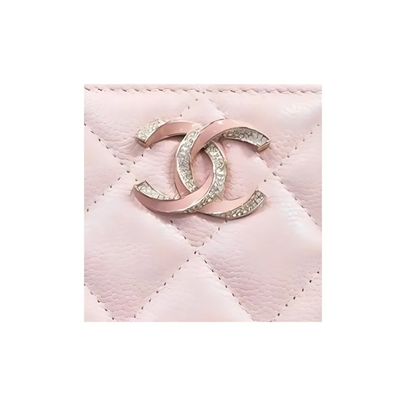 CHANEL Grain Calfskin With Caviar Cow Leather Card Holder Women's Rose Pink-1