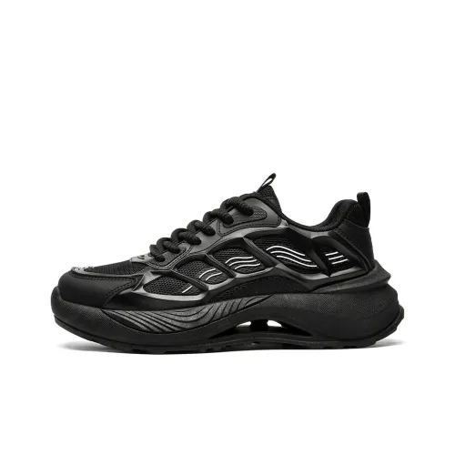 Warrior Breathable Height Increasing Low Top Chunky Sneakers Men's Black