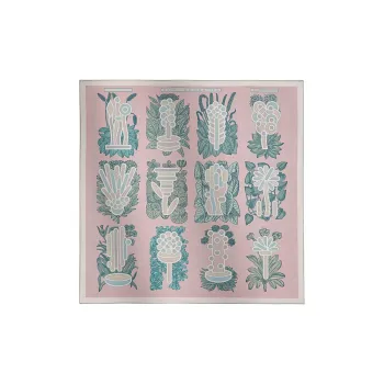 HERMES Mulberry Silk Scarves Women's Light Pink/Grass Green
