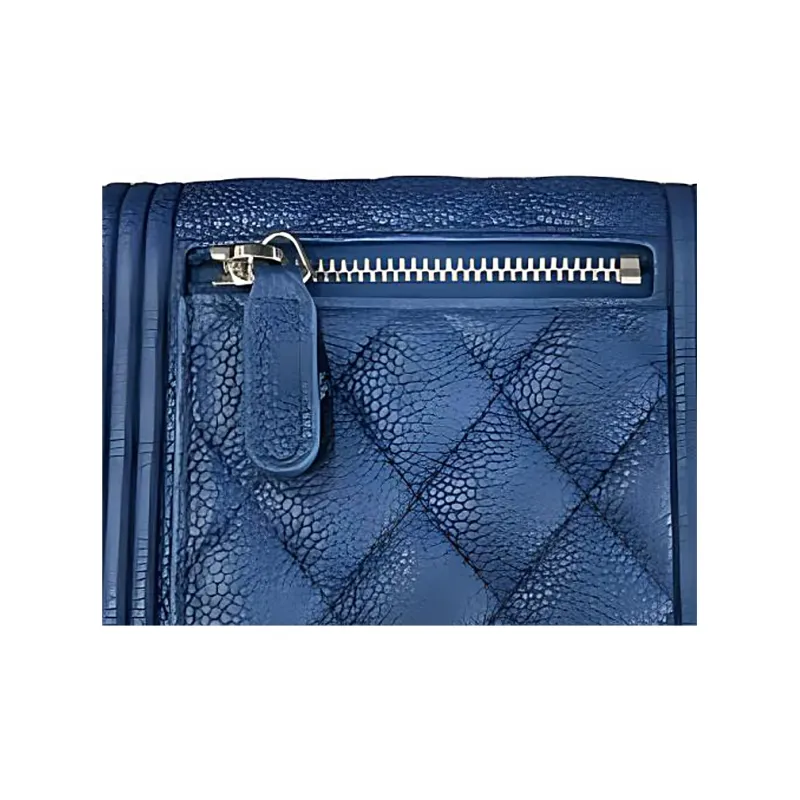 CHANEL Calfskin Wallet Trumpets Unisex Blue-3