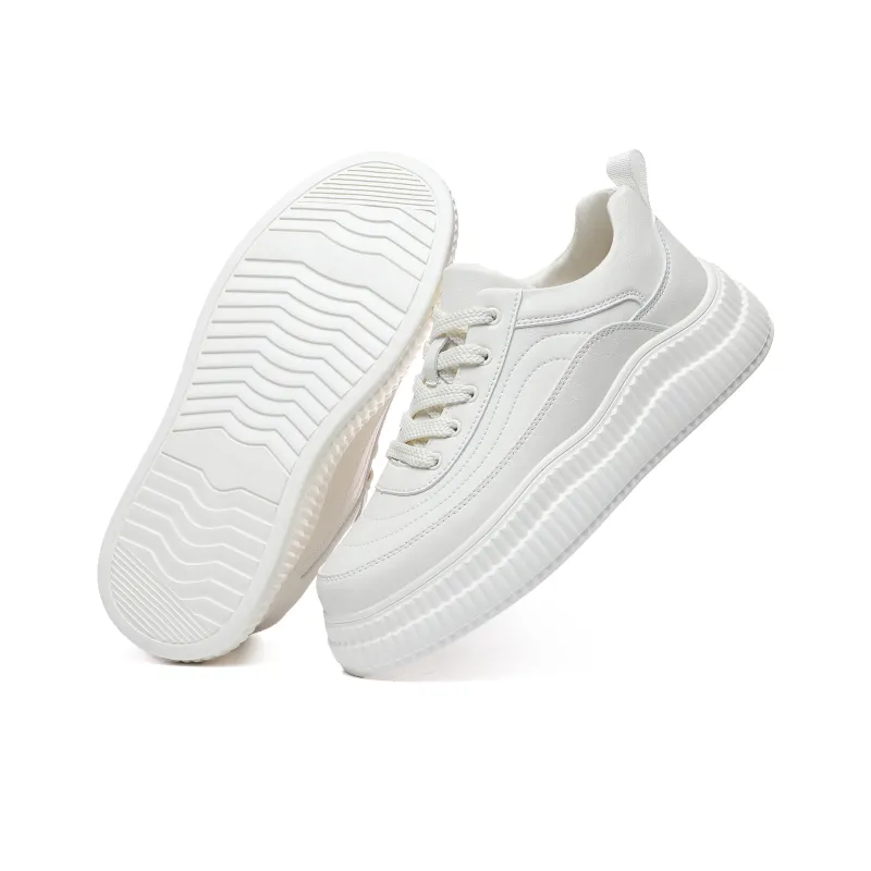CEDAR HAN White Sneakers Slip Resistant Lightweight Height Increasing Low Top Skateboard Shoes Men's-2