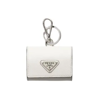 PRADA Saffiano Cross Grain Leather Earphone Case Unisex White