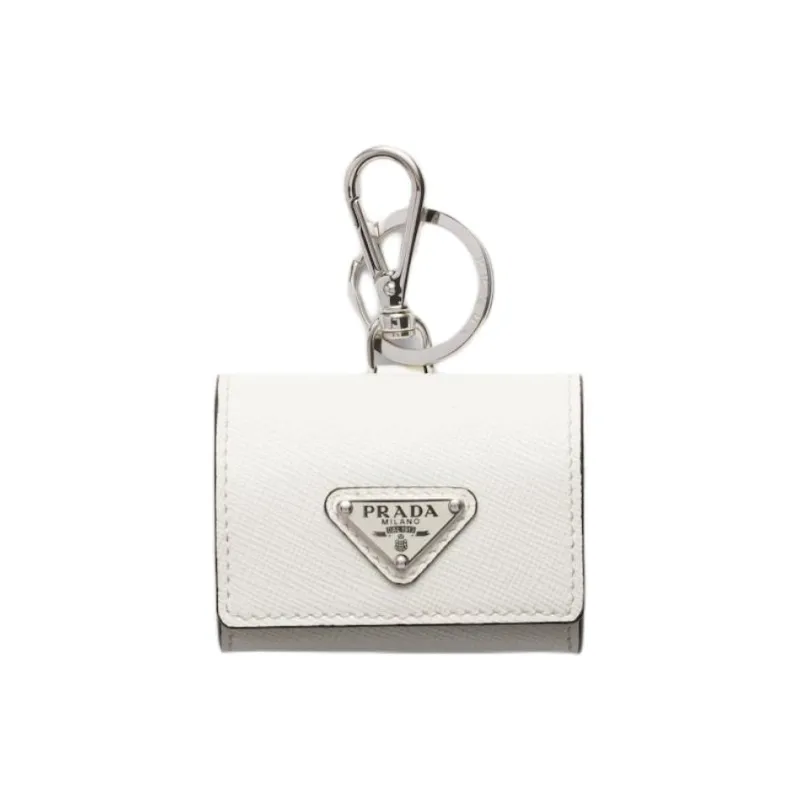 PRADA Saffiano Cross Grain Leather Earphone Case Unisex White-0