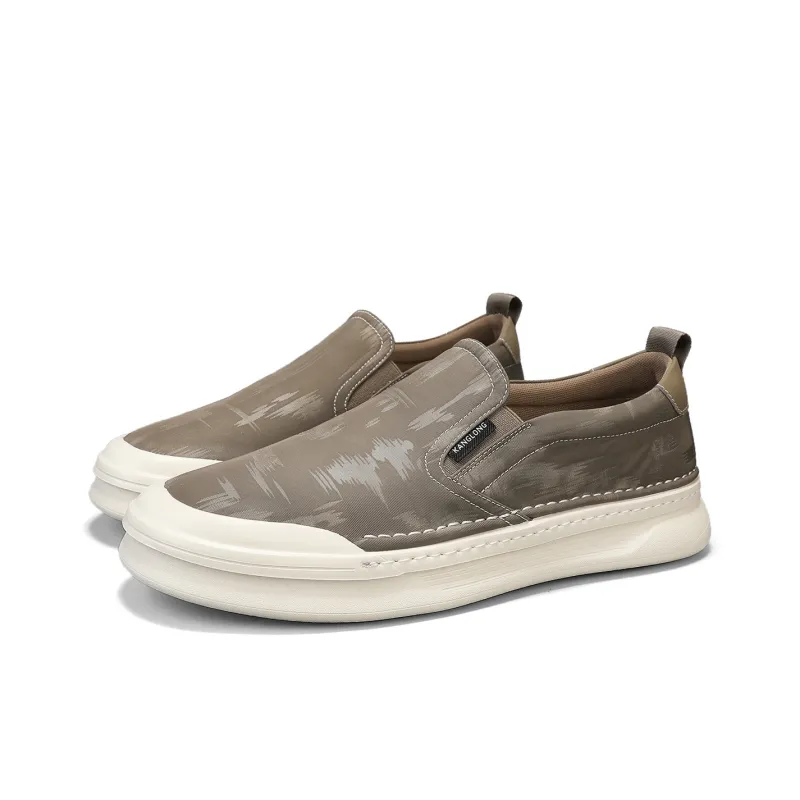 KANGLONG Men's Casual Shoes Men Low Top Tea Umber/Ink Black-4
