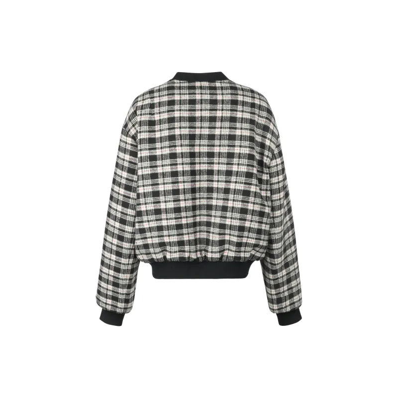 Valeria Obbaco Puffer Jacket Unisex Black White Plaid-1