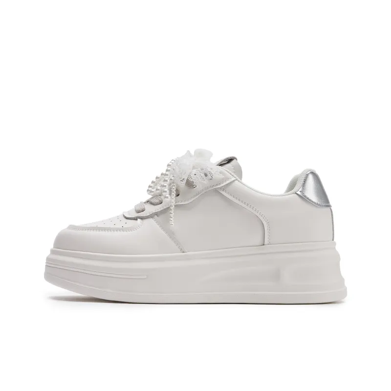 Hotwind Cream Lace Series Low-Top Skateboard Shoes Women's Beige-0