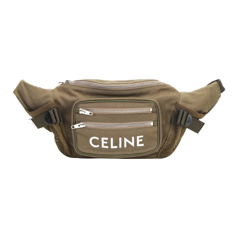 CELINE Polyamide Fabric Sling Bag, Crossbody Bag, Fanny Pack Tubas Men's Khaki Green-1