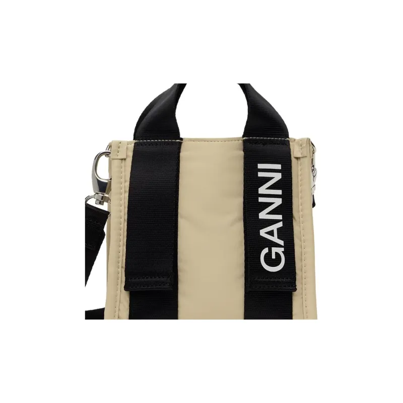 GANNI Recycled Polyester Tote Bag Shopping Bag Shoulder Bag Crossbody Bag Handbag Mini Women's Beige-3