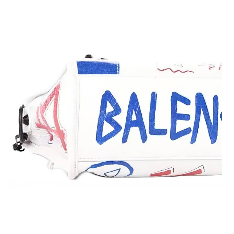 Balenciaga Lambskin Portable Crossbody Bag, Shoulder Bag Large Size Women's White/Multicolor-4