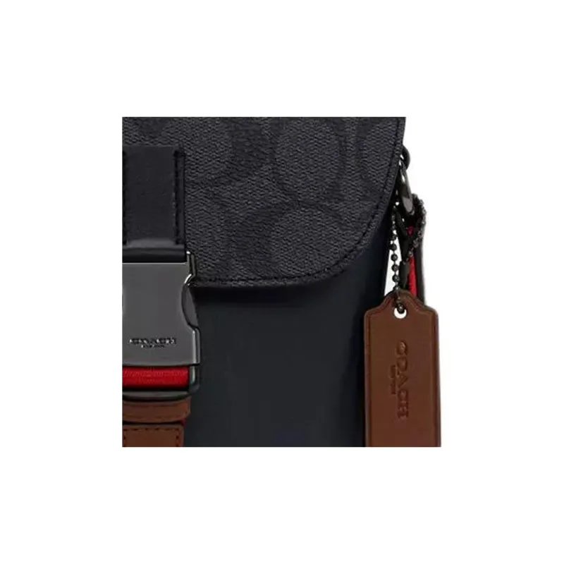 COACH Track Cow Leather Detail Cell Phone Pouch Shoulder Bag Crossbody Bag Small Size Men's Red & Black-4