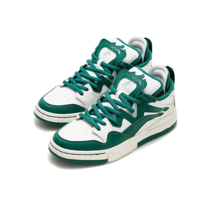 LiNing Wave Anti-Slip And Wear-Resistant Lightweight Low-Top Skateboard Shoes Men's White Green-2