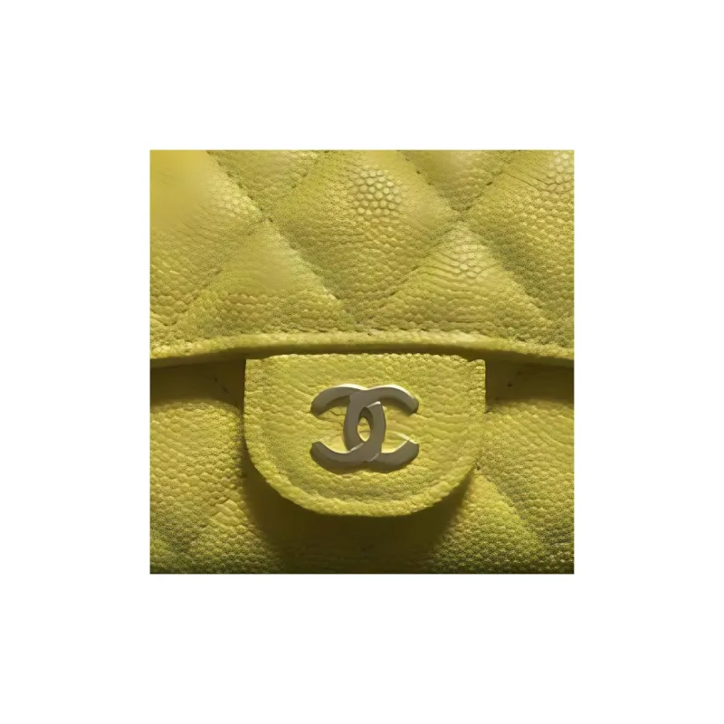 CHANEL Grain Litchi Grain Cow Leather Coin Purse, Wallet, Card Holder Women's Yellow-1
