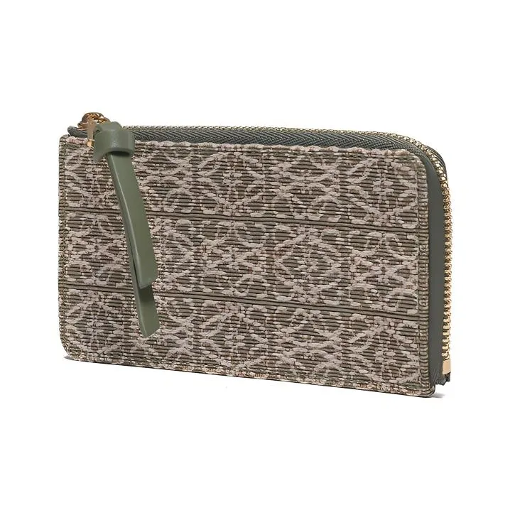 LOEWE Anagram Cow Leather Textile Card Clip Zero Wallet Card Holder Women's Avocado Green-1