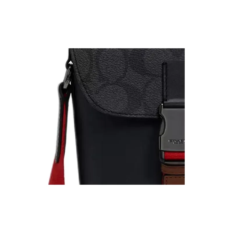 COACH Track Cow Leather Detail Cell Phone Pouch Shoulder Bag Crossbody Bag Small Size Men's Red & Black-3