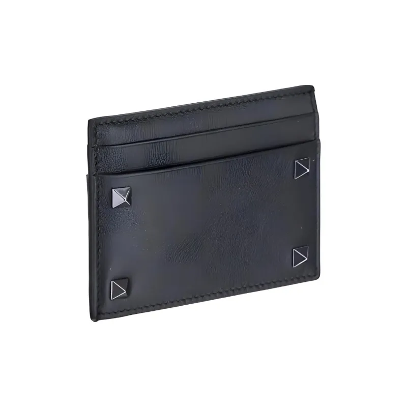 Valentino Rockstud Calfskin Card Holder Men's Black-1