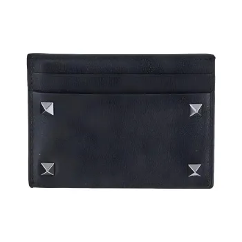 Valentino Rockstud Calfskin Card Holder Men's Black