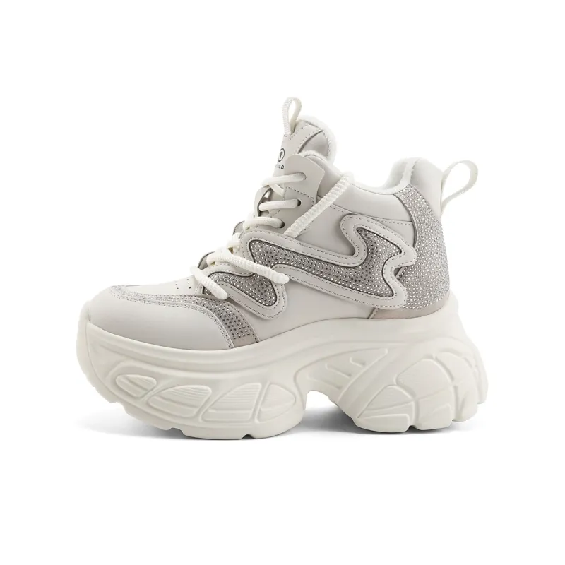 TOM TAILOR Phantom White Stylish Platform Shoes Mid Top Chunky Sneakers Women's-30