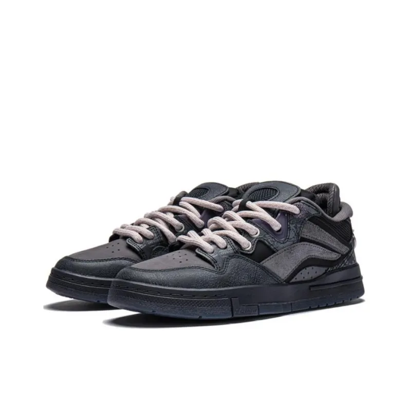 PLEASURES x LiNing Wear resistant And Lightweight Low Top Skateboard Shoes Women's Black-2