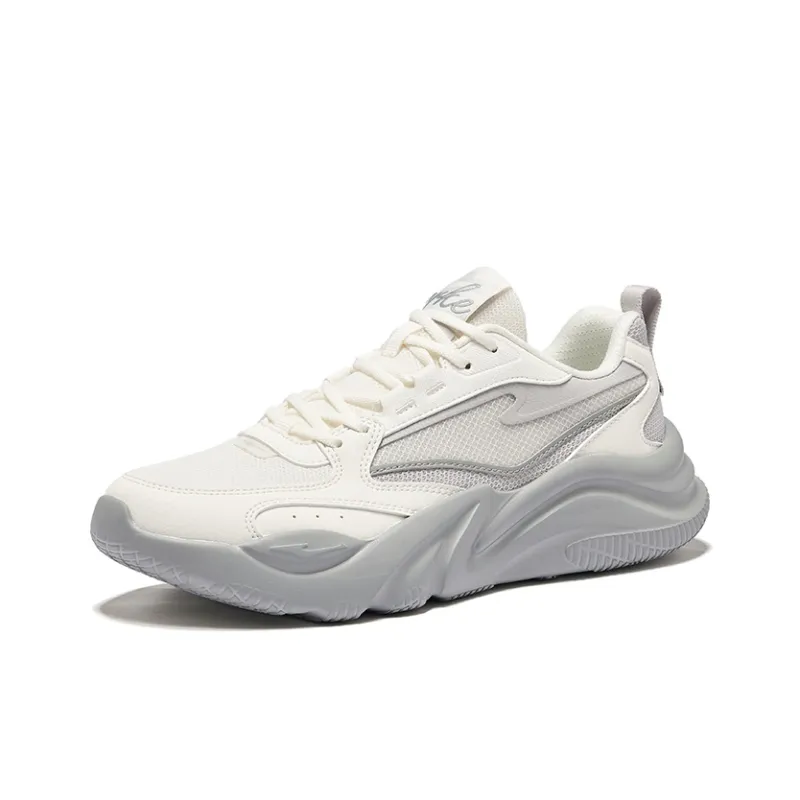 Erke Ci Wu Rebound Wear Resistant Breathable Low Top Casual Shoes Men's Microcrystal White Mist Gray-2