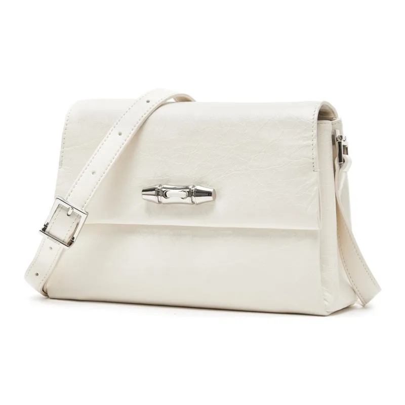 Staccato Cow Leather Shoulder Bag Medium Size Women's Ink Stone Black/Cream Beige-5