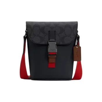 COACH Track Cow Leather Detail Cell Phone Pouch Shoulder Bag Crossbody Bag Small Size Men's Red & Black
