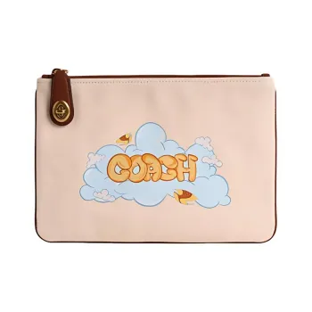 COACH Tsinghua, Collaboration Edition Fabric Clutch Medium Size Women's Brass Hardware & Mixed Natural Color