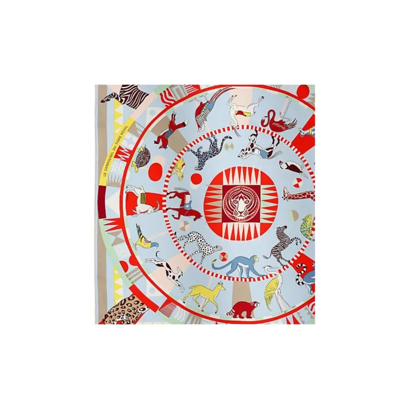 HERMES Mulberry Silk Scarves Women's Red/Sky Blue-1