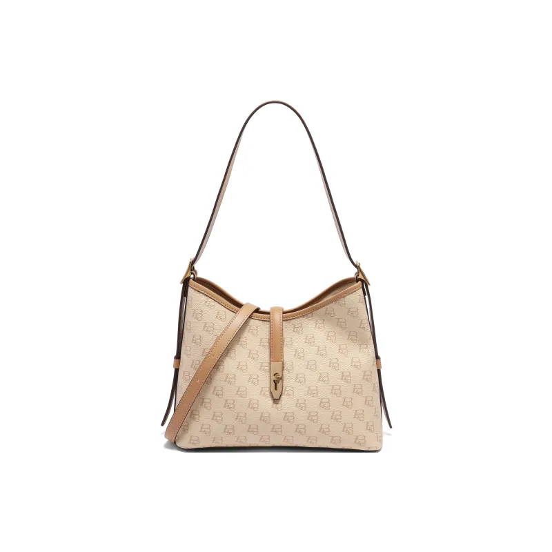 BELLE Premium Texture Shoulder Bag Women's Coffee, Beige-8