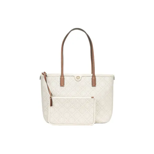 TORY BURCH Fabric Artificial Leather Tote Bag Shopping Bag Shoulder Bag Handbag Small Size Women's Natural Beige