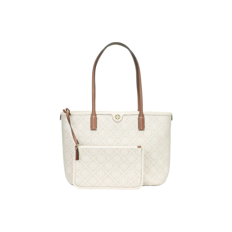 TORY BURCH Fabric Artificial Leather Tote Bag Shopping Bag Shoulder Bag Handbag Small Size Women's Natural Beige-0