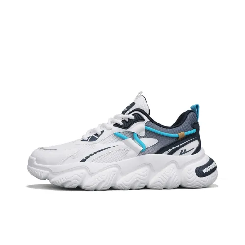 Warrior Height Increasing Wear Resistant Lightweight Slip Resistant Low Top Chunky Sneakers Men's White Blue Gray