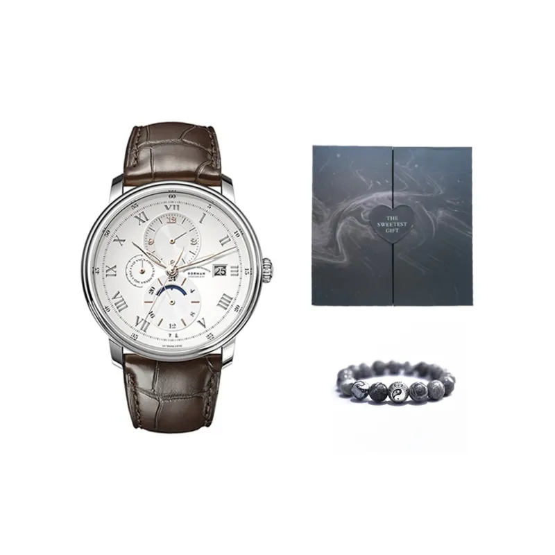 BORMAN Automatic Mechanical Movement Cowhide Strap Watch Men's Watches Beige Watch Dial-2